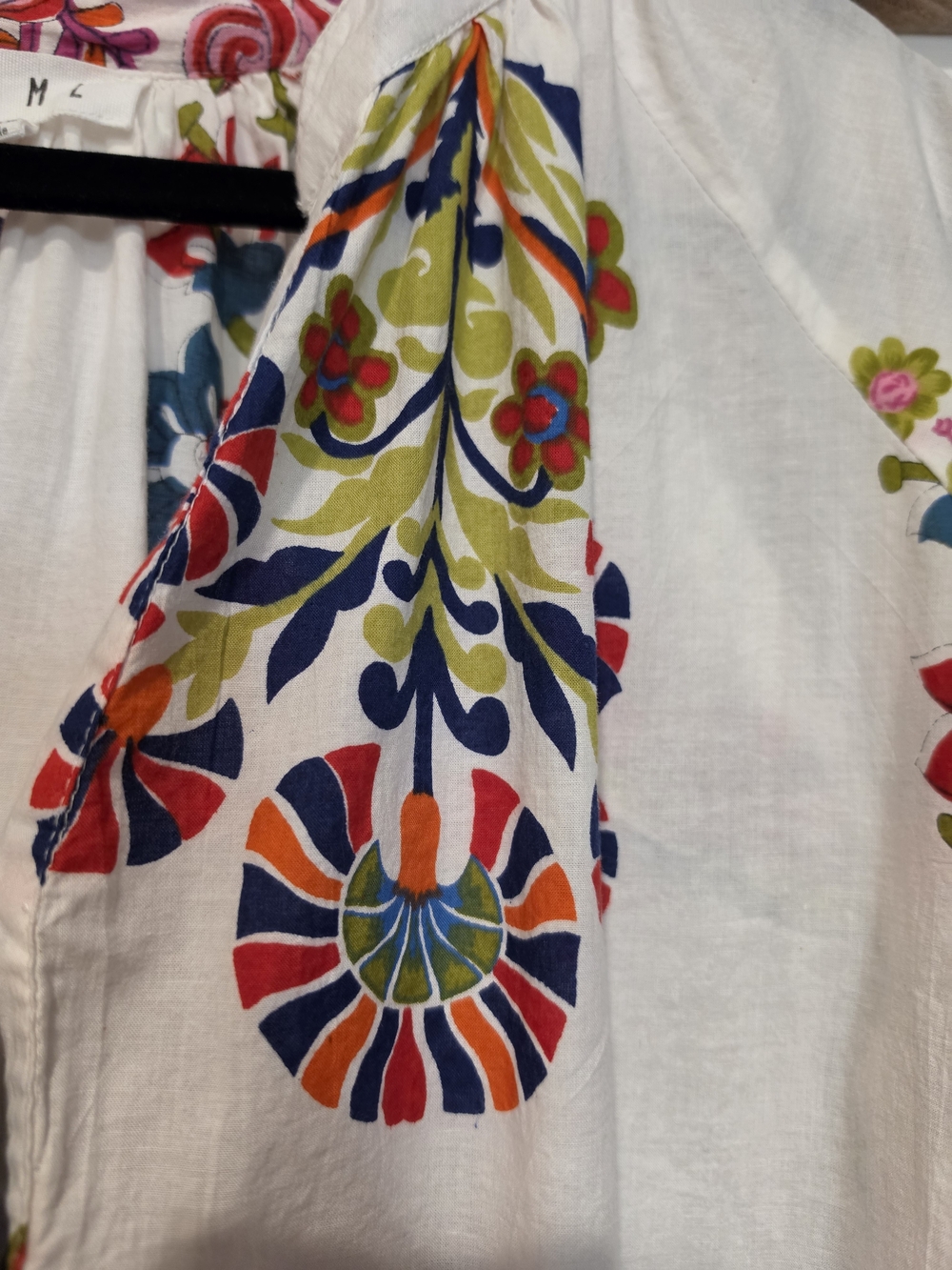 THML White Floral Button-Down Shirt with Navy Fringe Trim - Picture 4 of 5